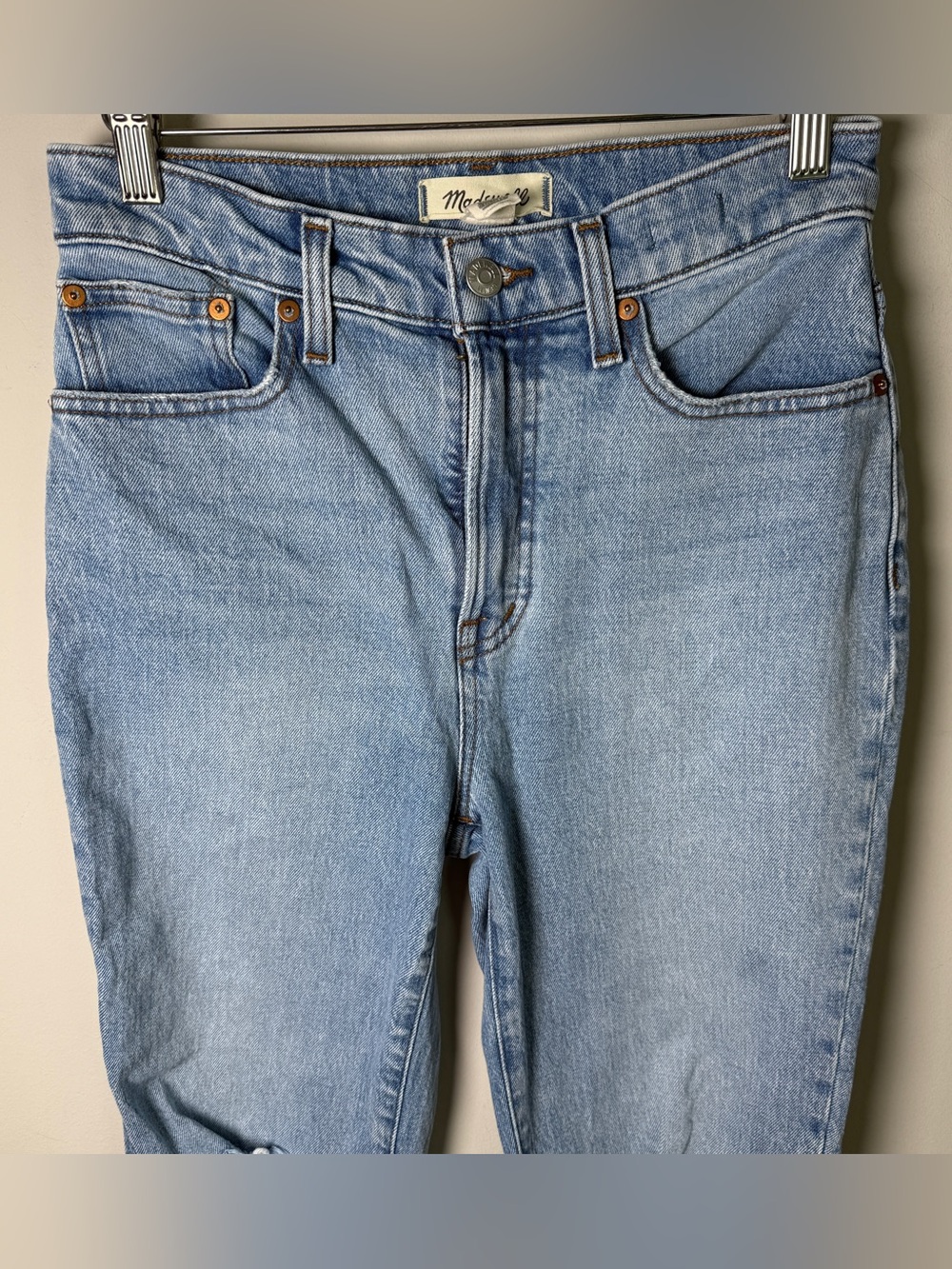 Madewell Perfect Vintage Jean Distressed Raw Hem Light Wash mom jean straight 26 - Picture 2 of 12
